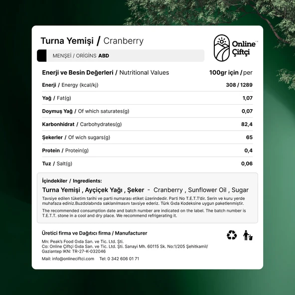 OnlineÇiftçi Cranberry Turna Yemiş 2x500Gr - 4
