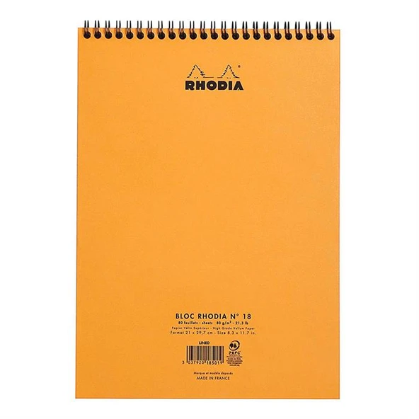 Rhodia Basics A4 Üstten Spiralli 80yp Çizgili Bloknot Turuncu / 18501 - 3