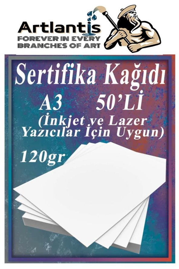 A3 Sertifika Kağıdı Kalın 50 Adet Gramajlı Fotokopi Kağıdı 120 gr Tüm Yazıcılara Uyumlu 29.7x42 cm Kalın Baskı Kağıdı