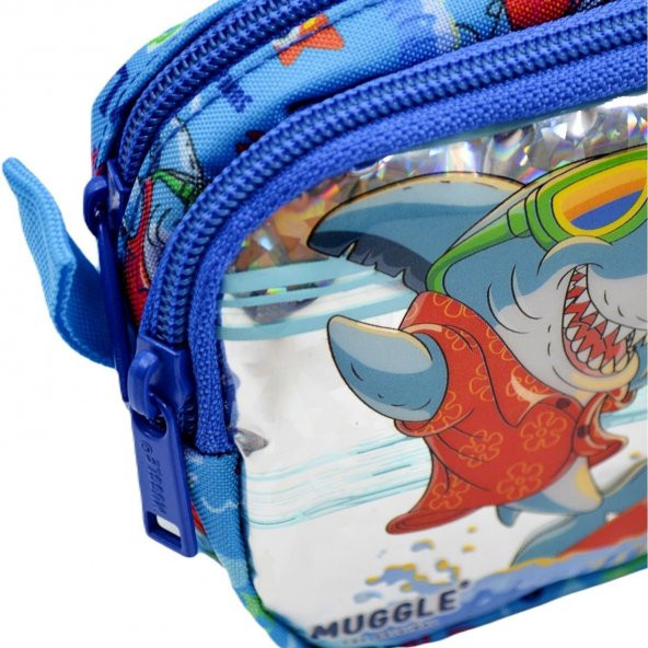 Muggle Kalem Çantası Cute Shark Mavi İki Bölmeli Kalem Çantası - 4