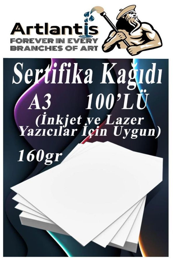 A3 Sertifika Kağıdı Kalın 100 Adet Gramajlı Fotokopi Kağıdı 160 gr Tüm Yazıcılara Uyumlu 29.7x42 cm Kalın Baskı Kağıdı - 1