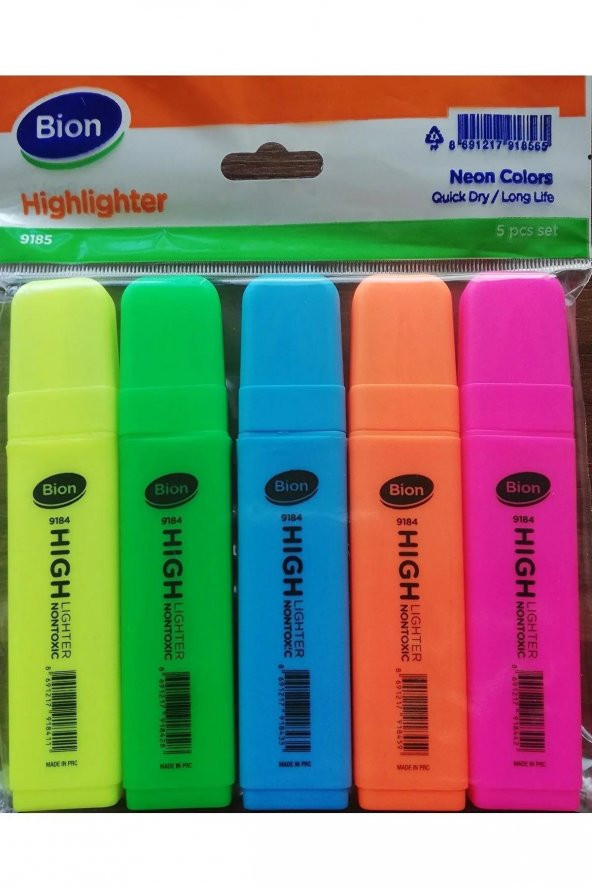 Bion Fosforlu Kalem 5 Renk Fosforlu İşaretleme Kalemi