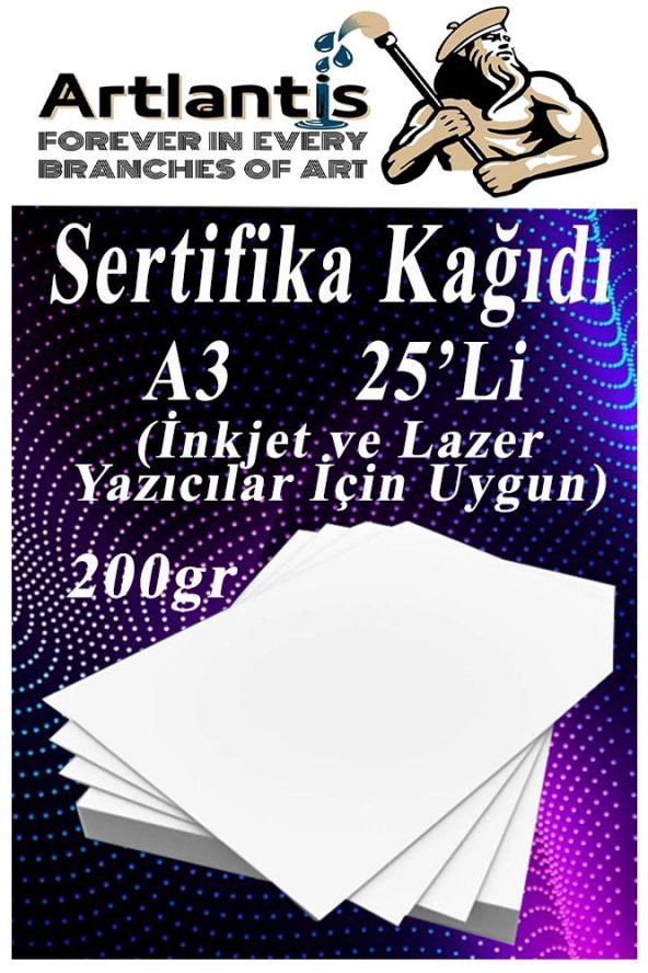 A3 Sertifika Kağıdı Kalın 25 Adet Gramajlı Fotokopi Kağıdı 200 gr Tüm Yazıcılara Uyumlu 29.7x42 cm Kalın Baskı Kağıdı