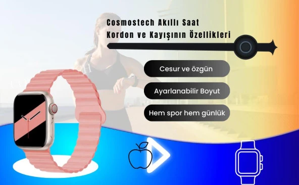 Cosmostech Akıllı Saat Watch için Uyumlu 42MM 44MM 45MM 49MM 1/2/3/4/5/6/se/7/8/ultra Magnetli Kordon ve Kayışı Açık Mavi(Siyah) - 7