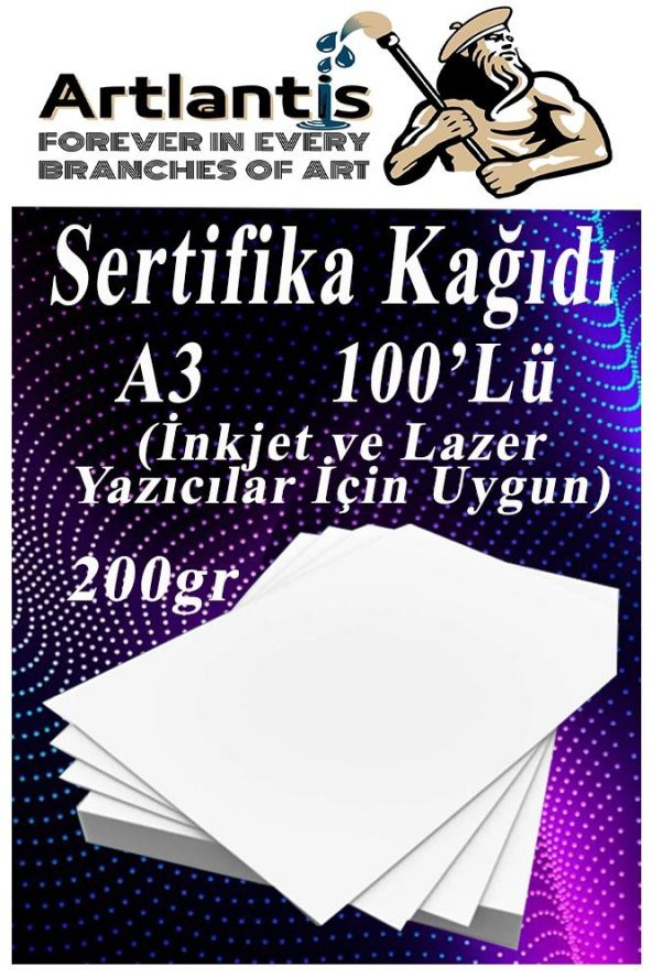 A3 Sertifika Kağıdı Kalın 100 Adet Gramajlı Fotokopi Kağıdı 200 gr Tüm Yazıcılara Uyumlu 29.7x42 cm Kalın Baskı Kağıdı