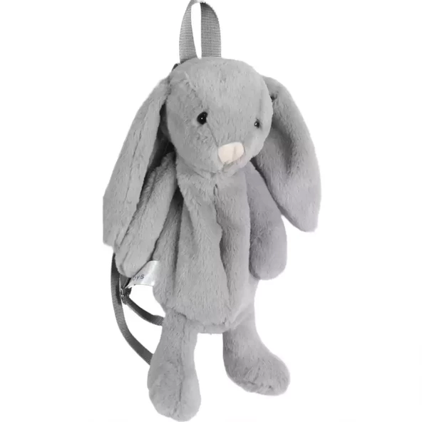 Dada Peluş Çanta Tavşan Gri 45 Cm Fermuarlı Tavşan Figürlü Peluş Askılı Çanta