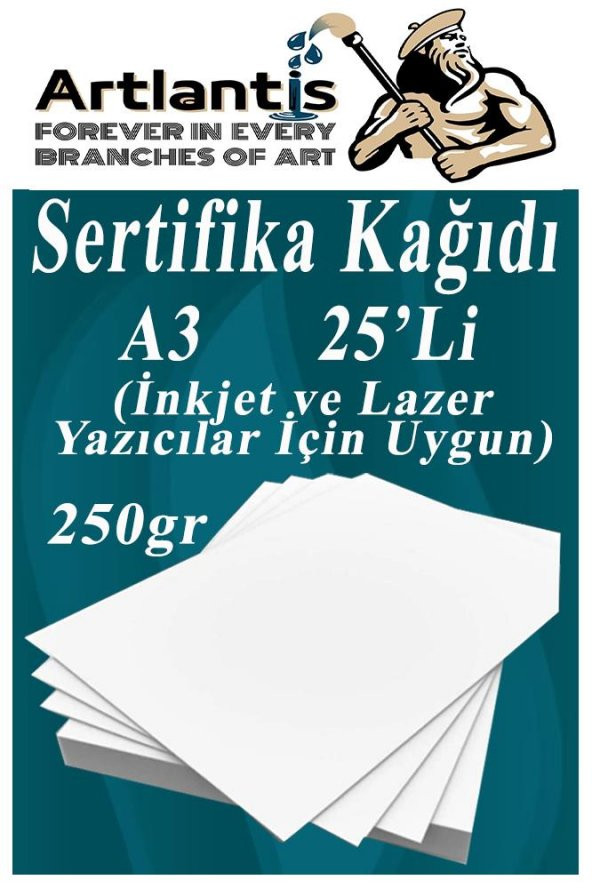 A3 Sertifika Kağıdı Kalın 25 Adet Gramajlı Fotokopi Kağıdı 250 gr Tüm Yazıcılara Uyumlu 29.7x42 cm Kalın Baskı Kağıdı