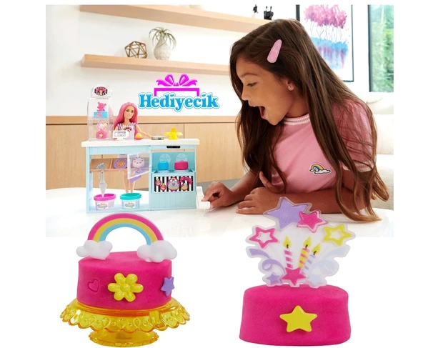 Barbie Pasta Dükkanı Oyun Seti ve pembe saçlı, minyon 30 cm bebek, fırın standı, pasta yapma özelliği, 20'den fazla oyun - 4