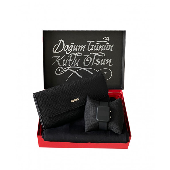 CARLİNO KADIN SİYAH CÜZDAN-PENYE ŞAL-DİJİTAL KOL SAATİ - 2