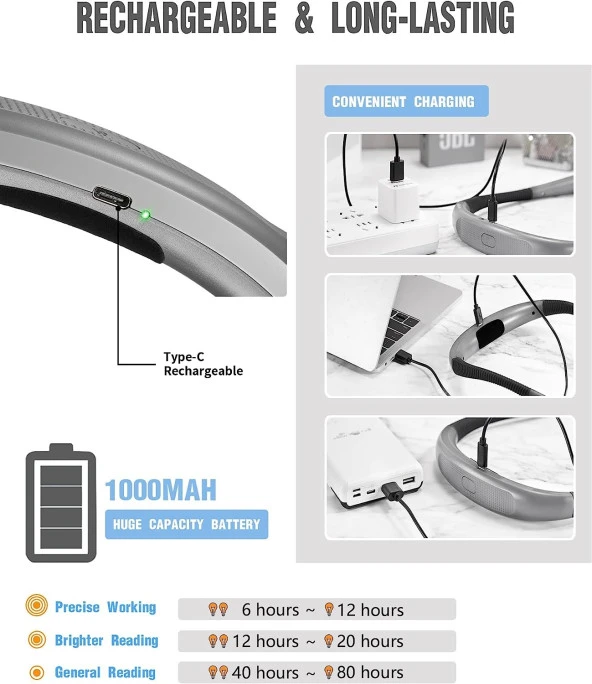 Glocusent Led Kitap Okuma Lambası 3 Renk - Şarj Edilebilir - 3