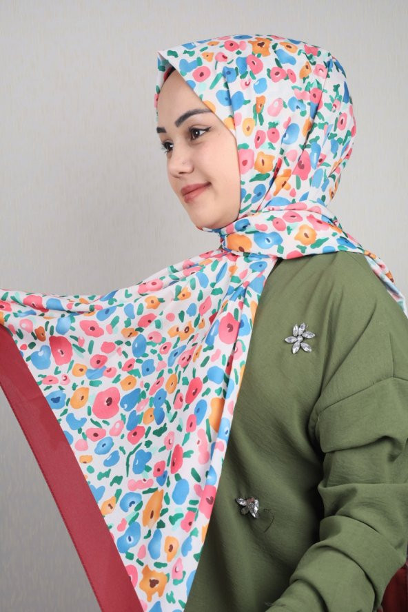 Emproyal Desenli Naturel İpek Şal - Desen-15 - Renk-05 -89