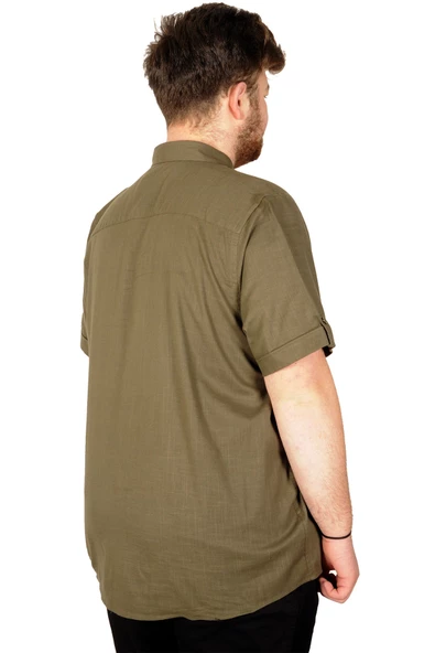 Mode XL Büyük Beden Keten Likralı Gömlek Cepli 20389 - Resim 2