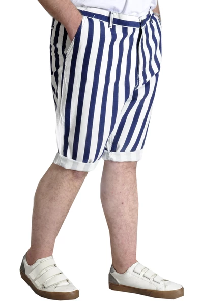 Mode XL Büyük Beden Erkek Gabardin Kapri Çizgili 22412 Lacivert-Beyaz - 2