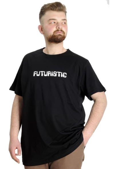 Mode XL Büyük Beden Erkek T-shirt FUTURISTIC 23142 Siyah
