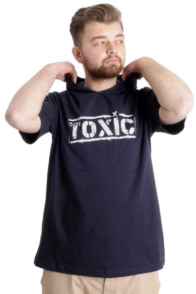 Mode XL Büyük Beden Erkek T-shirt Kapşonlu TOXIC 23119 Lacivert ürün görseli 1