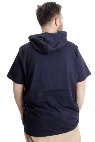 Mode XL Büyük Beden Erkek T-shirt Kapşonlu TOXIC 23119 Lacivert - Resim 4