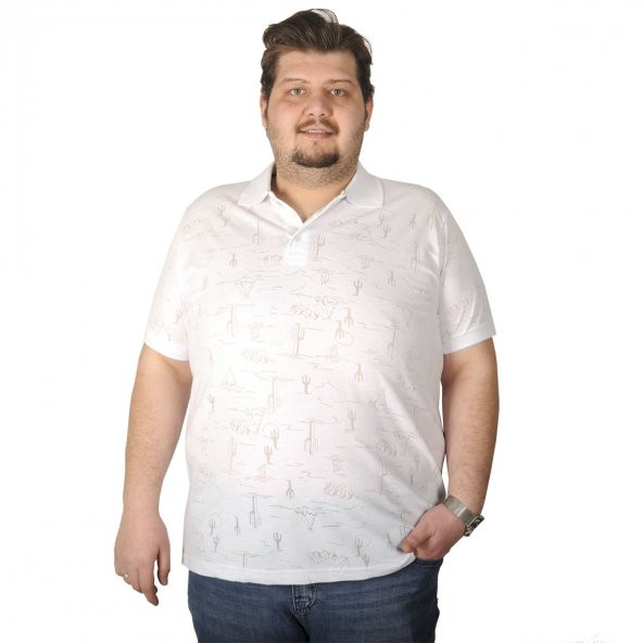 Mode XL Büyük Beden Erkek T-Shirt Polo Red Skins Printed 19428 Beyaz