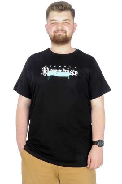 Mode XL Büyük Beden T-Shirt Bis Yaka Paradise 22199 Siyah ürün görseli