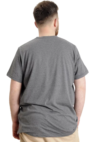 Mode XL Büyük Beden Erkek V Yaka T-shirt MUSTANG 23034 Antramelanj - Resim 4