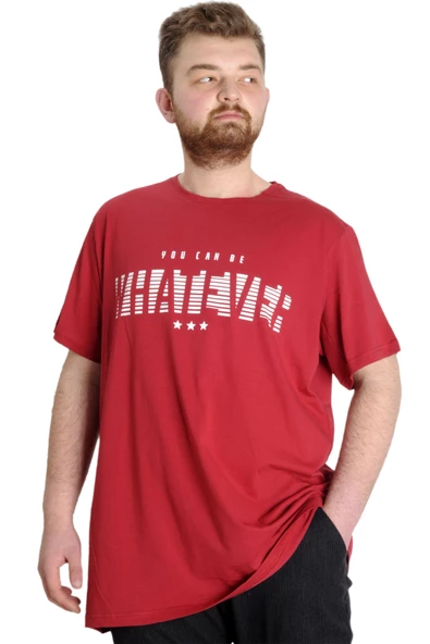 Mode XL Büyük Beden Erkek T-shirt WHATEVER 23148 Bordo ürün görseli 1