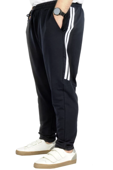 Mode XL Büyük Beden Eşofman Altı DarPaça  Stripe 22509 Lacivert - Resim 2