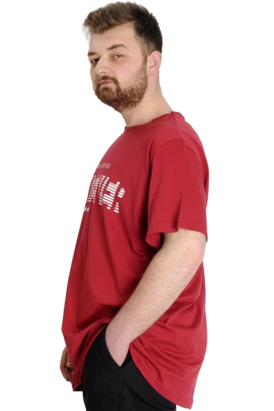 Mode XL Büyük Beden Erkek T-shirt WHATEVER 23148 Bordo - Resim 3