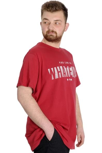 Mode XL Büyük Beden Erkek T-shirt WHATEVER 23148 Bordo - Resim 2