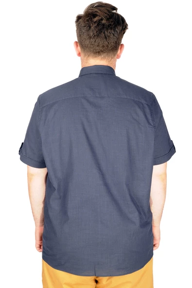 Mode XL Büyük Beden Keten Likralı Gömlek Cepli 20389 - Resim 8