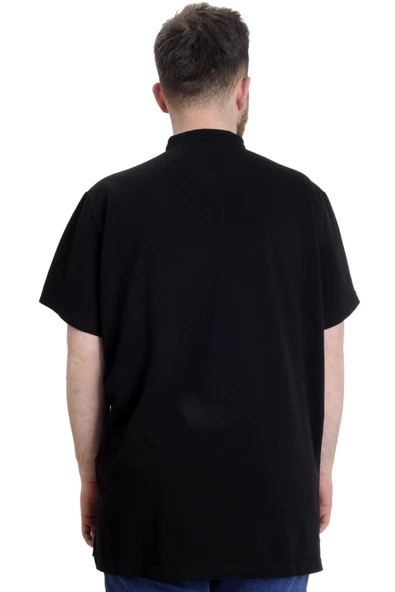 Mode XL Büyük Beden Erkek T-shirt Hakim Yaka MD LOGO 22326 Siyah - Resim 4
