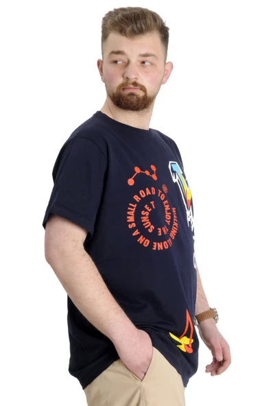 Mode XL Büyük Beden Erkek T-shirt DEW CLOUD 23145 Lacivert - 3