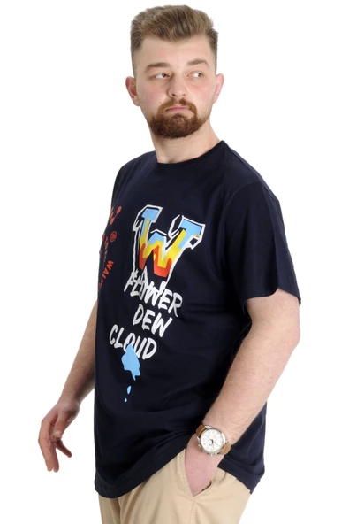 Mode XL Büyük Beden Erkek T-shirt DEW CLOUD 23145 Lacivert - 2