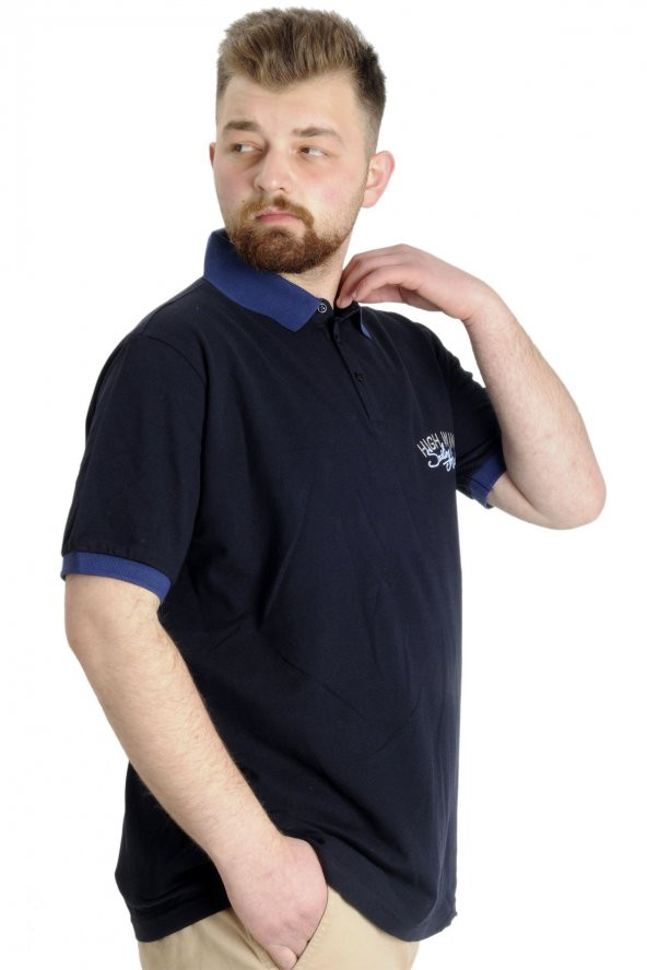 Mode XL Büyük Beden Erkek Polo T-shirt SAILING 23344 Lacivert - 3