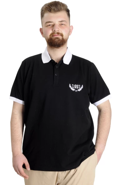 Mode XL Büyük Beden Erkek Polo T-shirt 1991 23341 Siyah ürün görseli