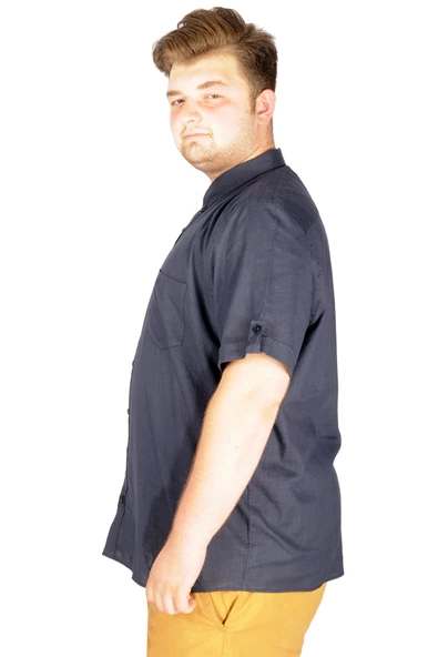 Mode XL Büyük Beden Keten Likralı Gömlek Cepli 20389 - Resim 6