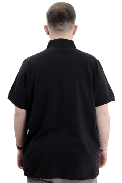 Mode XL Battal Beden Erkek Tshirt Polo Yaka Nakışlı Klasik Pike 20553 Siyah - Resim 5