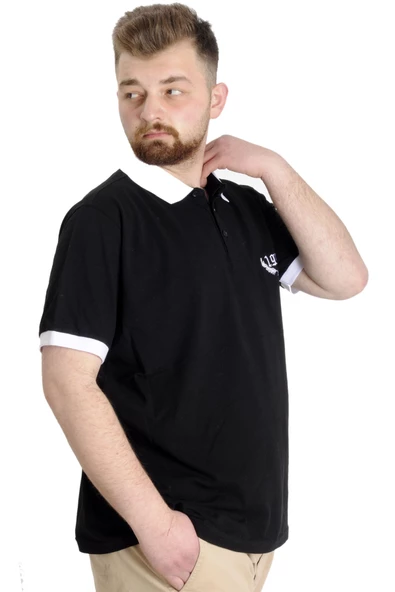 Mode XL Büyük Beden Erkek Polo T-shirt 1991 23341 Siyah - Resim 3