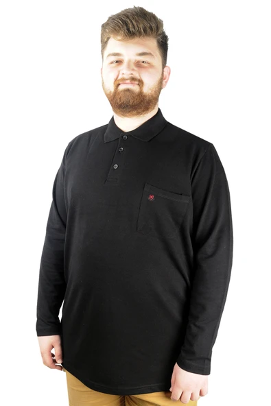 Mode XL Büyük Beden Tshirt Polo U.Kol Cepli 22446 Siyah - 5