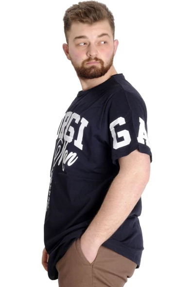 Mode XL Büyük Beden Erkek T-shirt GEORGIA 23136 Lacivert - Resim 2