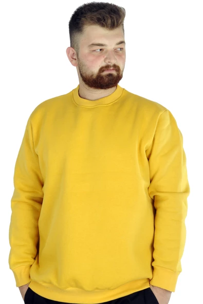 Mode XL Erkek Sweatshirt Bisiklet Yaka Basic 20131 Hardal