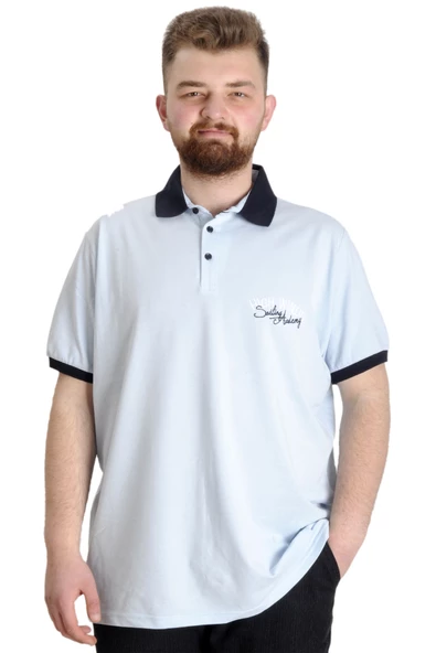 Mode XL Büyük Beden Erkek Polo T-shirt SAILING 23344 Mavi ürün görseli 1