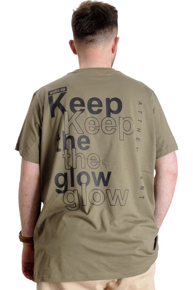 Mode XL Büyük Beden Erkek T-shirt KEEP THE GLOW 23149 Haki - Resim 2