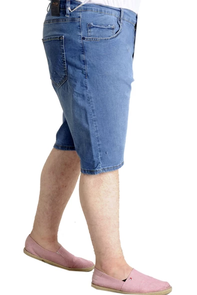 Mode XL Büyük Beden Erkek Kot Şort NEW ARMINA BLUE 23805 Mavi - Resim 3