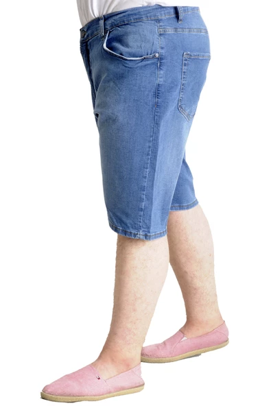 Mode XL Büyük Beden Erkek Kot Şort NEW ARMINA BLUE 23805 Mavi - Resim 2