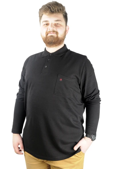 Mode XL Büyük Beden Tshirt Polo U.Kol Cepli 22446 Siyah - 8