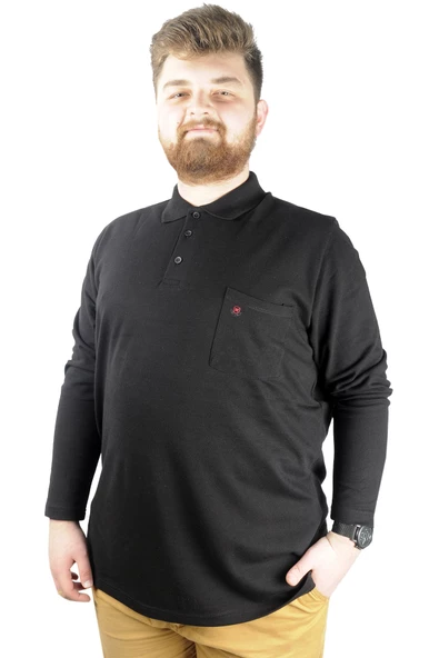 Mode XL Büyük Beden Tshirt Polo U.Kol Cepli 22446 Siyah - 4
