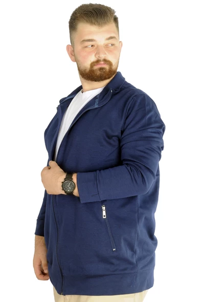 Mode XL Buyuk Beden Erkek Hırka Fermuarlı Stell Dik Yaka 20571 İndigo - 2