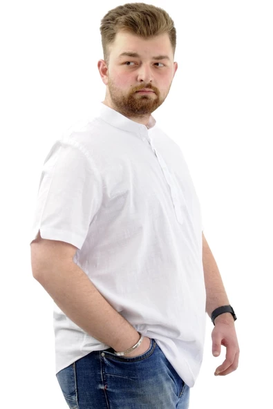 Mode XL Buyuk Beden Erkek Kısa Kol Hakim Yaka 20387 Beyaz - 7