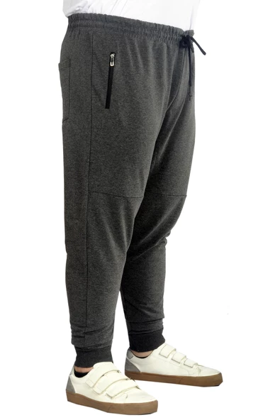 Mode XL Büyük Beden Eşofman Altı DarPaça  Zippered 22501 Antramelanj - Resim 2