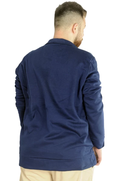 Mode XL Buyuk Beden Erkek Hırka Fermuarlı Stell Dik Yaka 20571 İndigo - 4