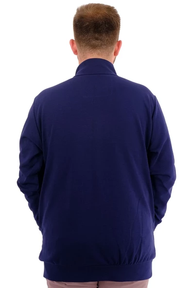 Mode XL Buyuk Beden Erkek Hırka Fermuarlı Stell Dik Yaka 20571 İndigo - 12